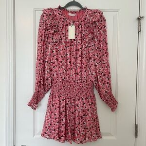 Ramy Brook Pink Floral Long-Sleeve Ruffle Dress